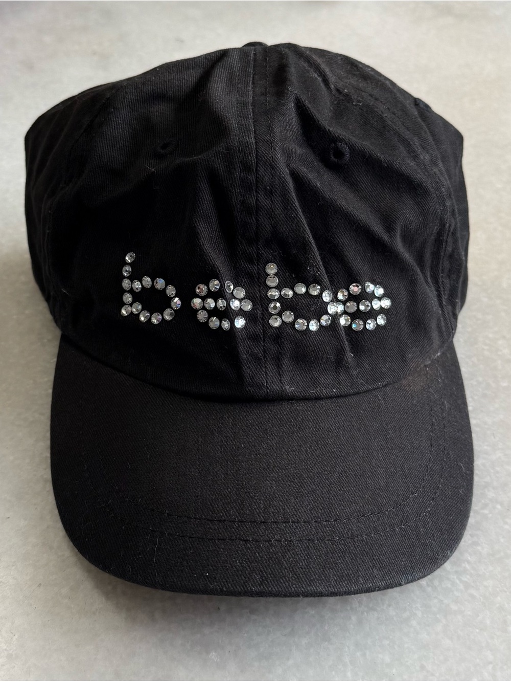 Y2K Bebe black rhinestone bedazzled ball cap